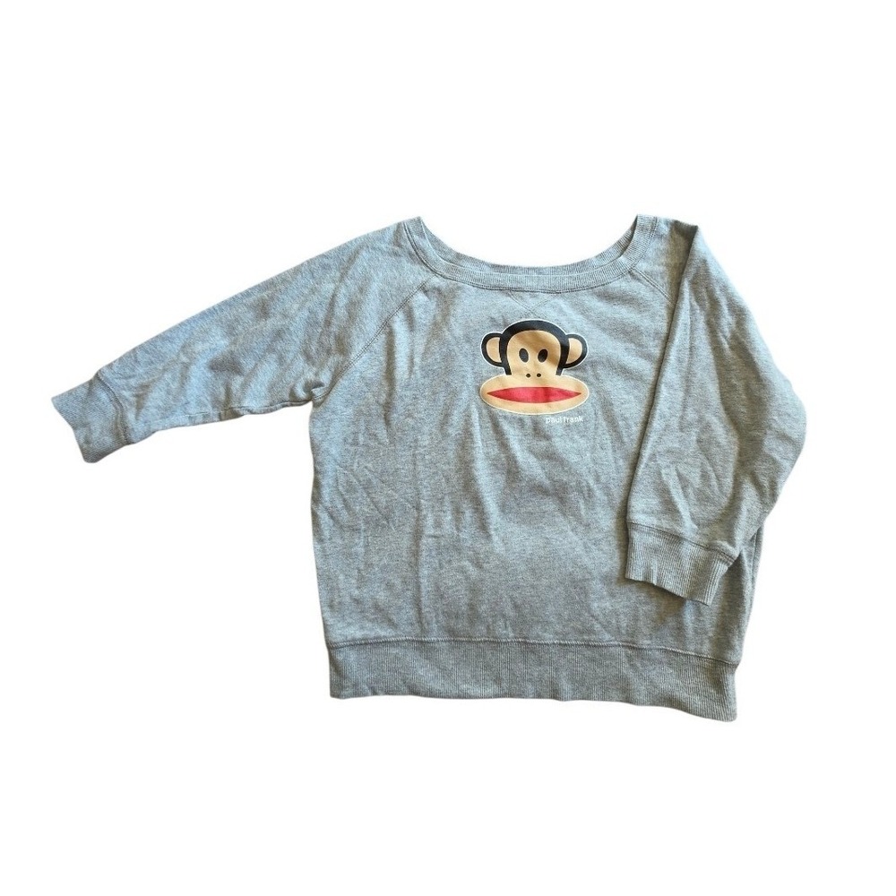 Paul Frank Front Monkey Logo Gray Cotton Off shoulder Sweatshirt sz M